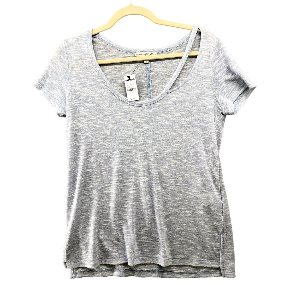 NWT Express Knit T Shirt Womens‎ Small S Blue Heather Cut Out Short Sleeve Thin